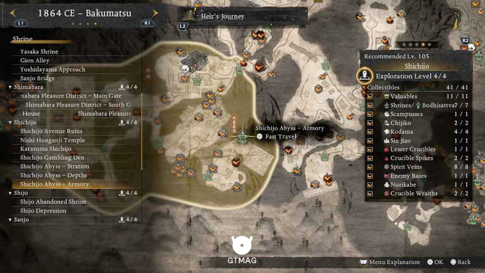 SHICHIJO - تمام مکانهای Named Shrines و Bodhisattva Statues در Nioh 3