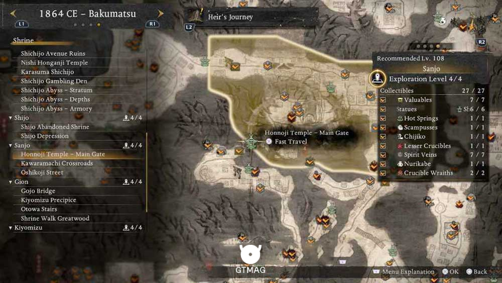 SANJO - تمام مکانهای Named Shrines و Bodhisattva Statues در Nioh 3