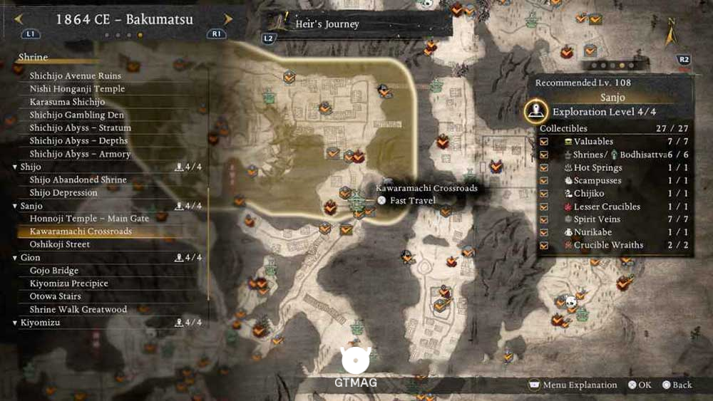 SANJO - تمام مکانهای Named Shrines و Bodhisattva Statues در Nioh 3