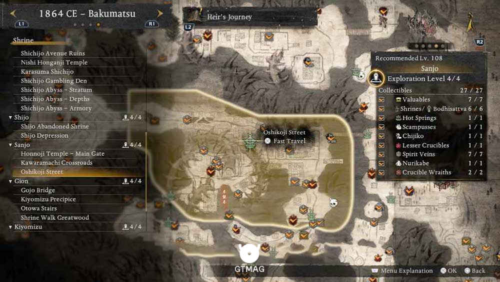 SANJO - تمام مکانهای Named Shrines و Bodhisattva Statues در Nioh 3