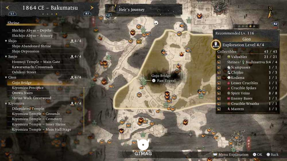 GION - تمام مکانهای Named Shrines و Bodhisattva Statues در Nioh 3