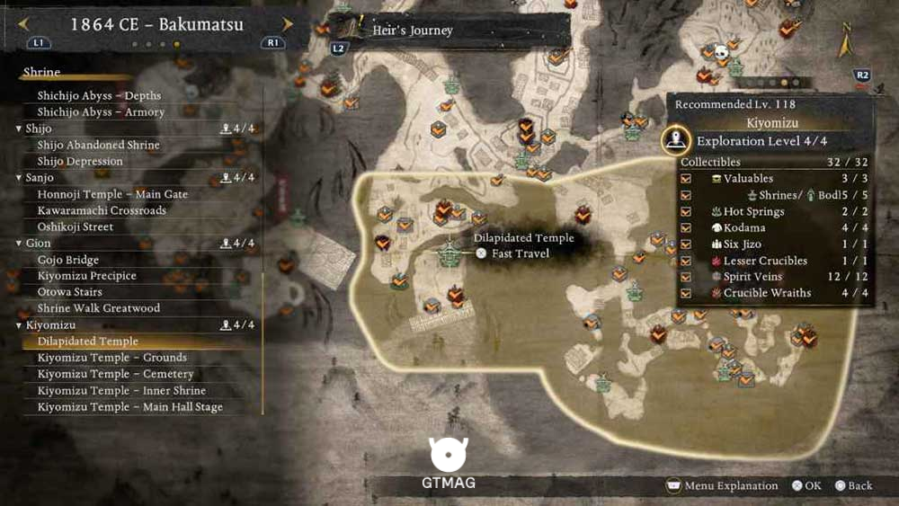 KIYOMIZU - تمام مکانهای Named Shrines و Bodhisattva Statues در Nioh 3