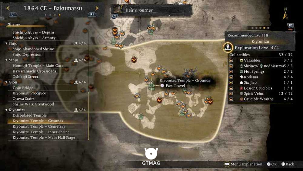 KIYOMIZU - تمام مکانهای Named Shrines و Bodhisattva Statues در Nioh 3