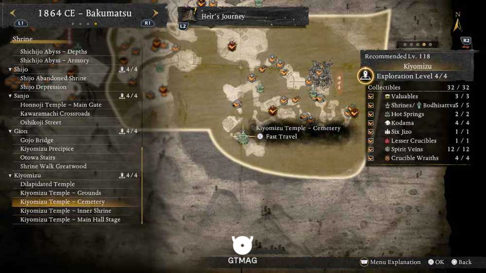 KIYOMIZU - تمام مکانهای Named Shrines و Bodhisattva Statues در Nioh 3