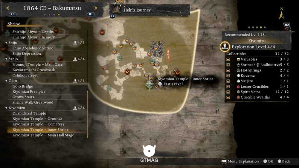 KIYOMIZU - تمام مکانهای Named Shrines و Bodhisattva Statues در Nioh 3