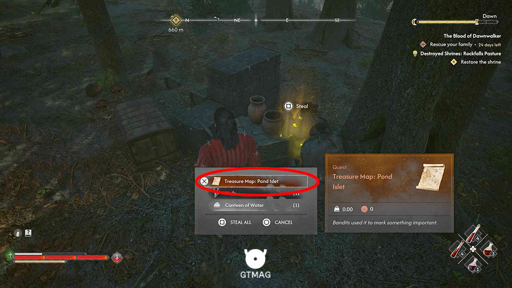 مکان BANDIT&rsquo;S TREASURE MAP: ROCKFALLS - POND ISLET - محل و راه&zwnj;حل Bandit&rsquo;s Treasure Map: Rockfalls - Pond Islet در The Blood of Dawnwalker