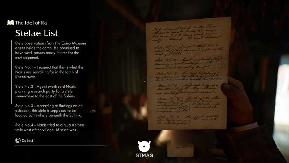Adventure Note .1: Stelae List، 25 AP - مکان های Collectibleهای Gizeh در Indiana Jones and the Great Circle
