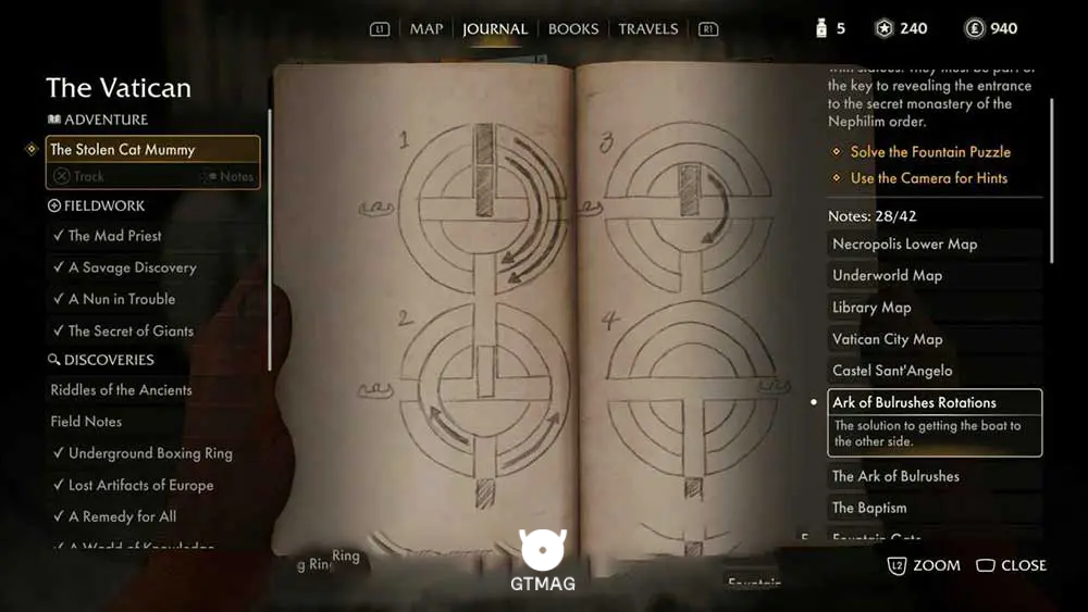 Adventure Note .28: Ark of Bullrushes Rotations - مکان های Collectibleهای Vatican در Indiana Jones and the Great Circle