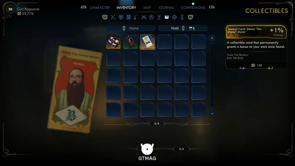 111. Tossball Card: Steve The Chaos Moret - تمام موقعیت کارتهای Pitchball و Tossball در The Outer Worlds 2
