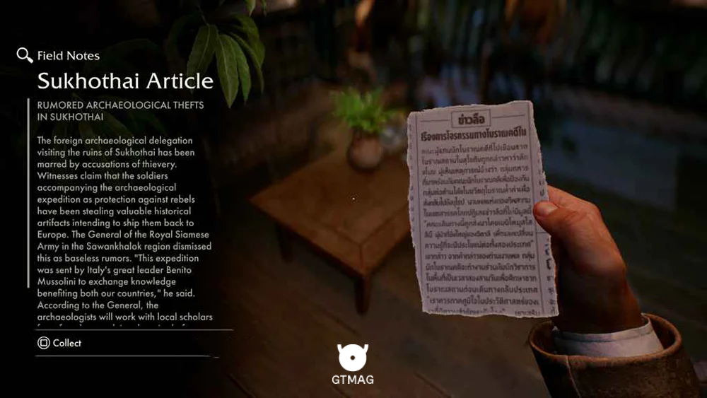 Discovery Note .4: Sukhothai Article با 50 AP - راهنمای ماموریت Trouble in Paradise در بازی Indiana Jones and the Great Circle