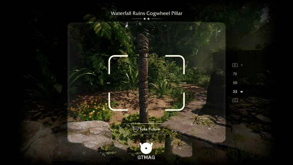 Discovery Note .62: Waterfall Ruins Cogwheel Pillar با 70 AP - راهنمای ماموریت The Blessed Pearl در Indiana Jones and the Great Circle