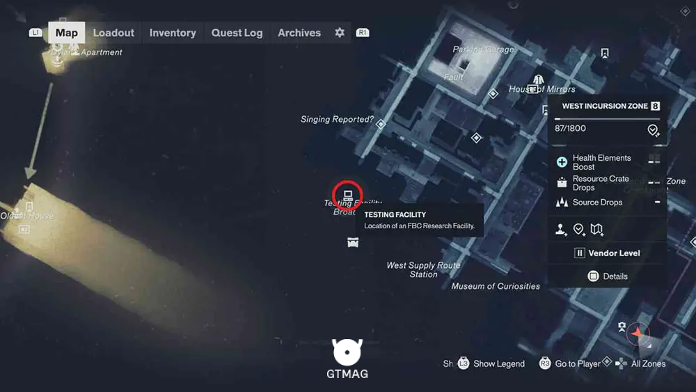 TESTING FACILITY شماره 4: WEST INCURSION ZONE - تمام مکان&zwnj;های Testing Facility در Control Resonant