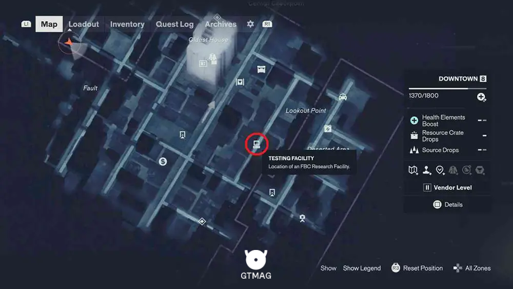 شماره 7: TESTING FACILITY - مکان کالکتیبل های منطقه Downtown در Control Resonant