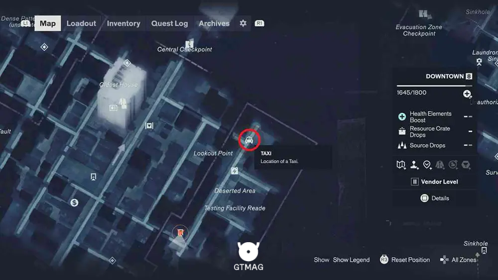 شماره 8: TAXI - مکان کالکتیبل های منطقه Downtown در Control Resonant