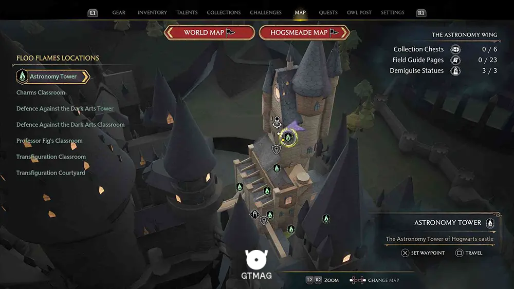 House Token شماره 1 - The Astronomy Wing > Astronomy Tower - تمام مکان&zwnj;های House Token در Hogwarts Legacy