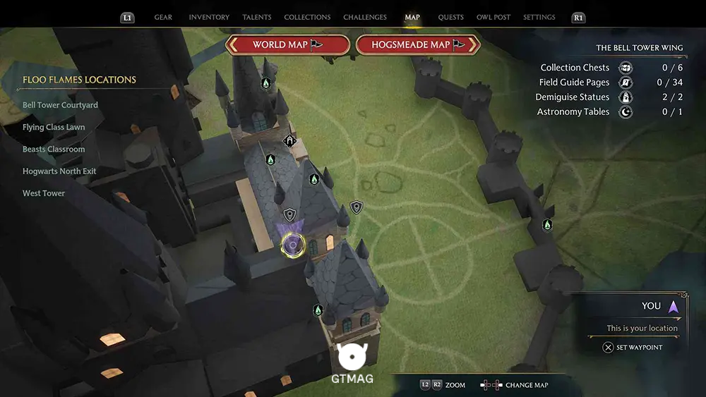 House Token شماره 3 - The Bell Tower Wing > Bell Tower Courtyard - تمام مکان&zwnj;های House Token در Hogwarts Legacy