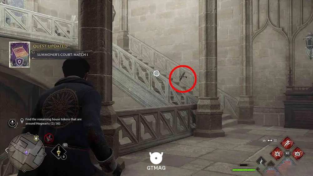 House Token شماره 3 - The Bell Tower Wing > Bell Tower Courtyard - تمام مکان&zwnj;های House Token در Hogwarts Legacy