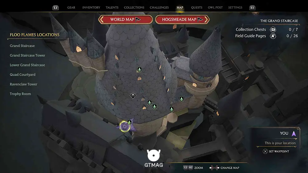 House Token شماره 4 - The Grand Staircase > Grand Staircase Tower - تمام مکان&zwnj;های House Token در Hogwarts Legacy