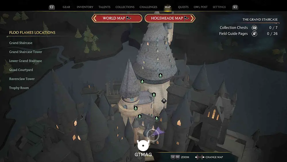House Token شماره 5 - The Grand Staircase > Quad Courtyard - تمام مکان&zwnj;های House Token در Hogwarts Legacy