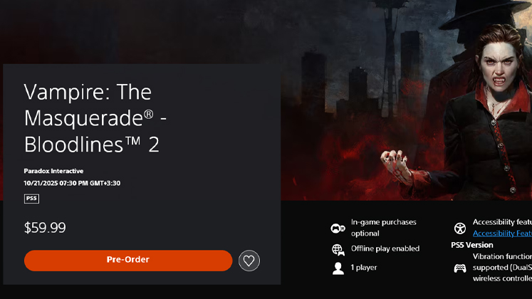 صفحه پیش خرید بازی Bloodlines 2 در PlayStation Store