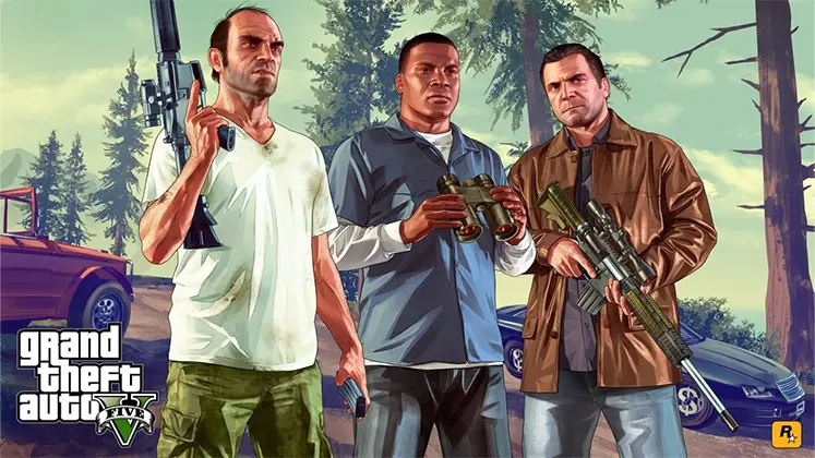 بنر بازی GTA V با شخصیت‌های اصلی