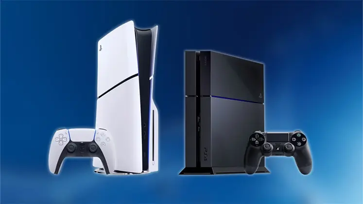 تصویری از دو کنسول PS4 و PS5 کنار هم