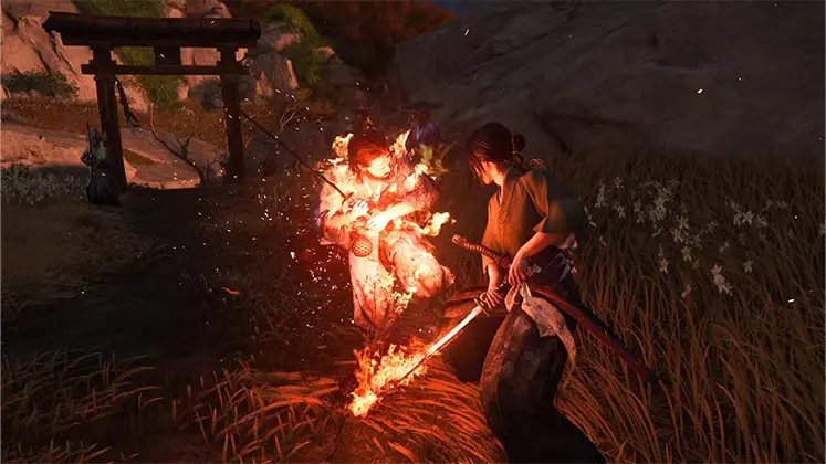 استفاده از Oni's Flame بر روی سلاح‌های Ghost of Yōtei