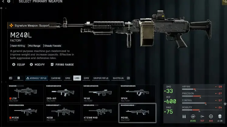 نمایی از اسلحه  M240L در Battlefield 6