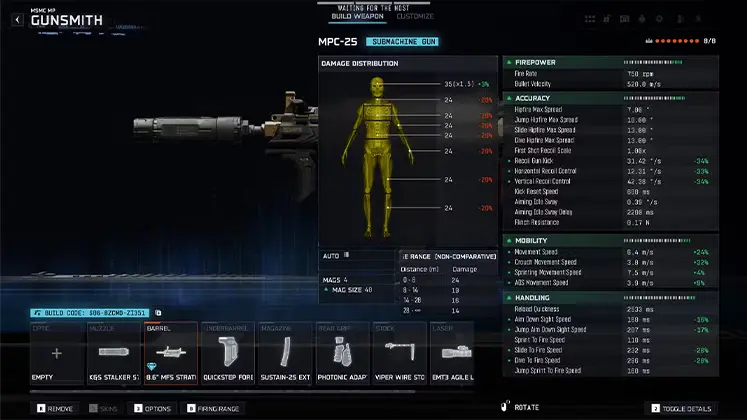 Call of Duty: Black Ops 7 در بازی MPC-25 (SMG) آمار آسیب و اتچمنت‌های