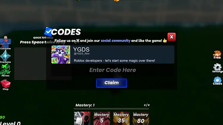 Roblox در Destroy It All تصویری از وارد کردن کدها در بازی