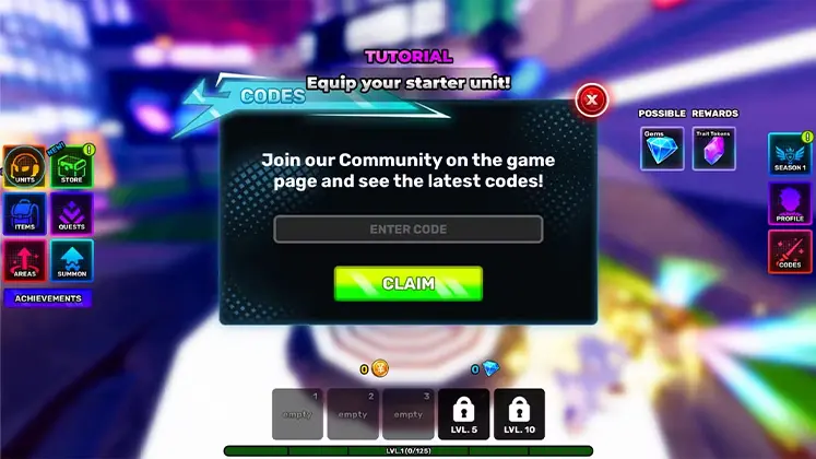 Roblox در Anime Story تصویری از نحوه ی وارد کردن کدها در