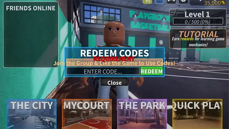 Roblox در Playground Basketball تصویری از وارد کردن کدها در بازی