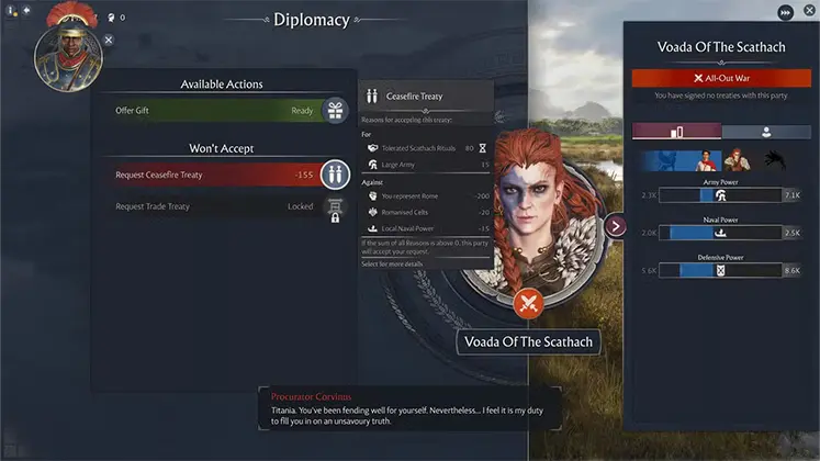 Anno 117: Pax Romana در بازی (Diplomacy) تصویری از منوی دیپلماسی