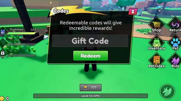 Roblox در Catch a Monster تصویری از وارد کردن کدها در بازی