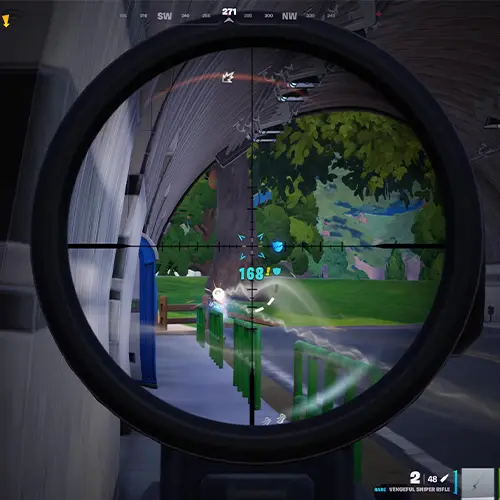 Fortnite در بازی Vengeful Sniper Rifle تصویری از شلیک کردن با