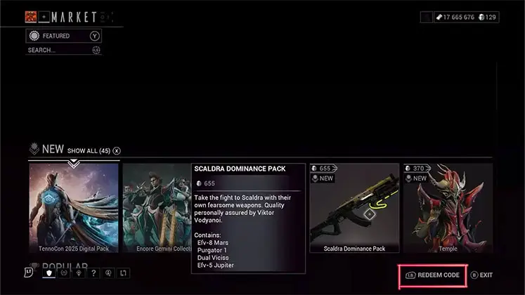 وارد کردن کدهای پرومو بازی Warframe در بخش Market