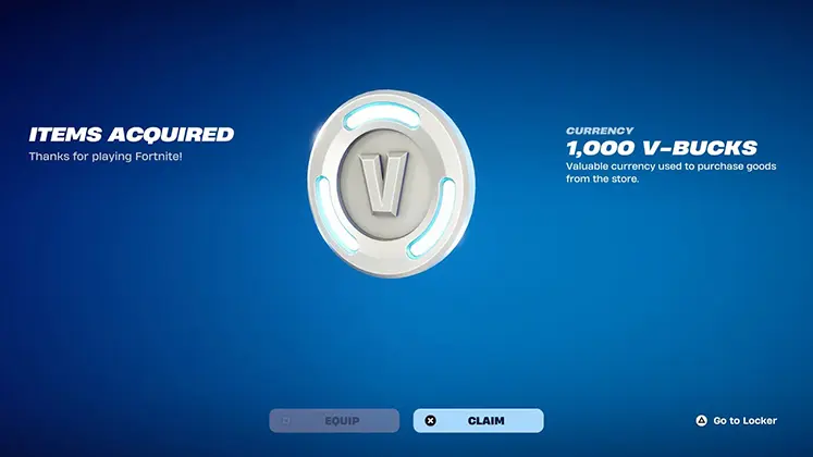 تصویری از دریافت 1000 وی باکس در بازی Fortnite