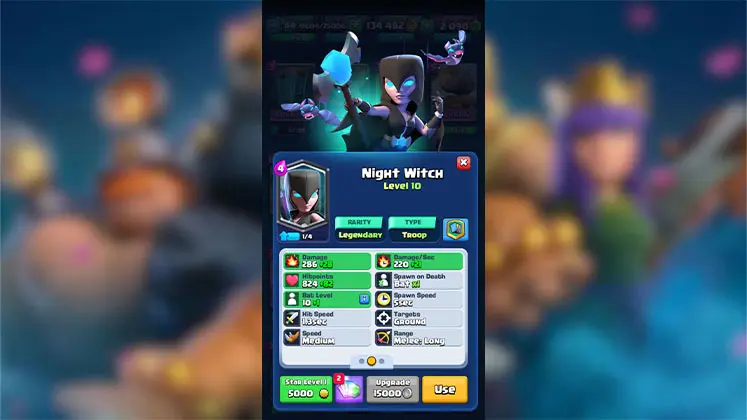 کارت لجندری نایت ویچ (Night Witch) در کلش رویال