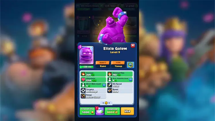 کارت کمیاب الکسیر گولم (Elixir Golem) در بازی کلش رویال