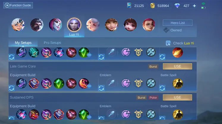 نمونه بیلدهای تانک کیلر در بازی Mobile Legends