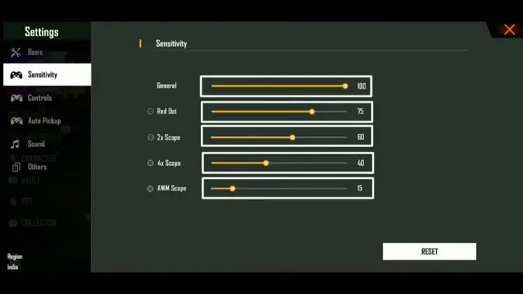 تصویری از تنظیمات General برای بازی free fire