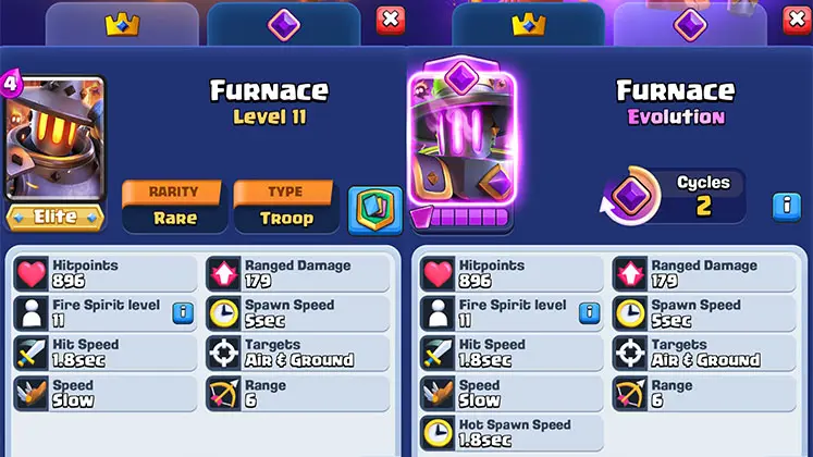 کارت Furnace در حالت عادی و Evolution در بازی Clash Royale