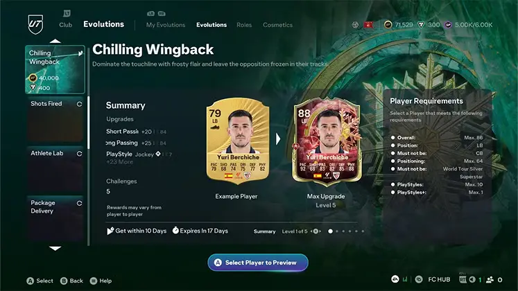 تصویری از منوی Evolutions در بازی FC 26
