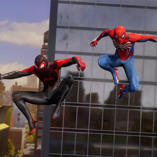 تصویری از مایلز مرالز و مردعنکبوتی در بازی Marvel's Spider-Man 2 (2023)