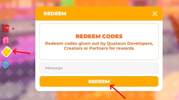 تصویری از مرحله وارد کردن کدها در بازی Pls Donate در Roblox
