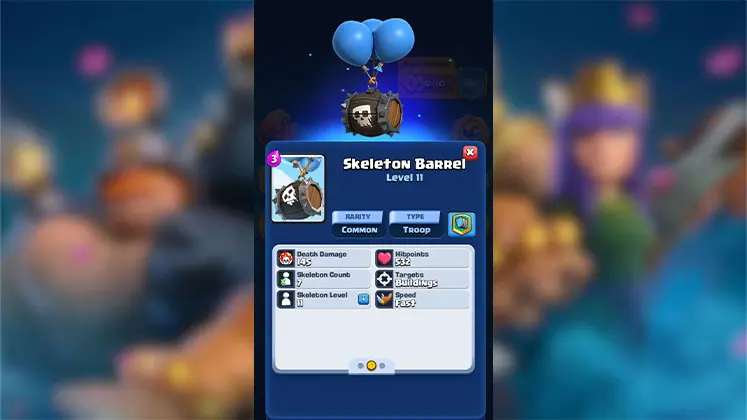 کارت Skeleton Barrel: فشار هوایی و غافلگیری در Clash Royale