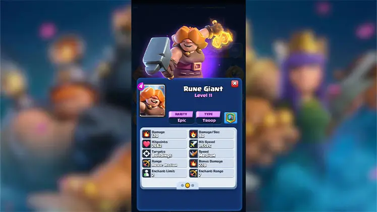 کارت Rune Giant: تانک جادویی با پالس‌های انرژی در Clash Royale