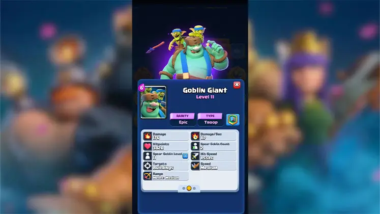 کارت Goblin Giant: تانک متحرک با پشتیبانی نیزه‌داران در آرنا 9 کلش رویال