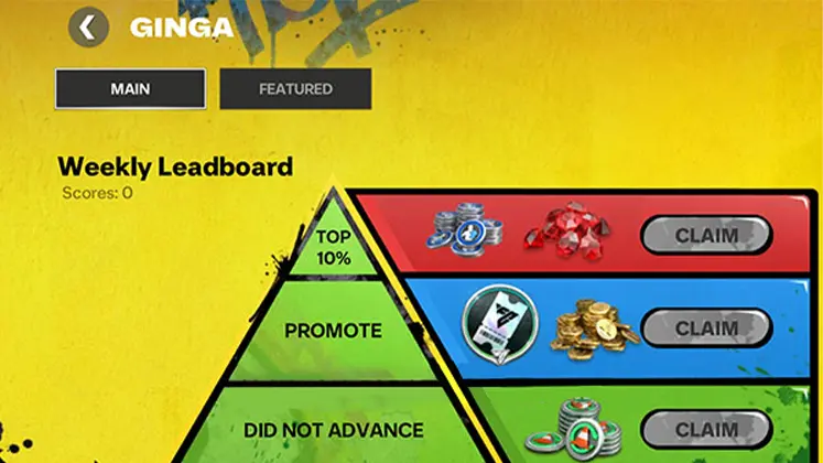 تصویری از لیدربرد هفتگی در رویداد Ginga در بازی FC Mobile 26