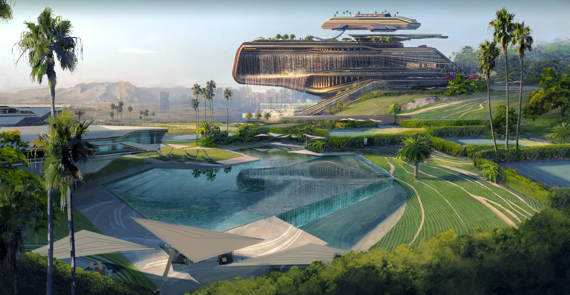 کانسپت ارتی از محله وست بروک در بازی cyberpunk2077